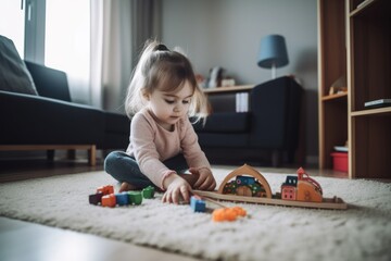 Wall Mural - shot of an adorable little girl playing with a toy at home