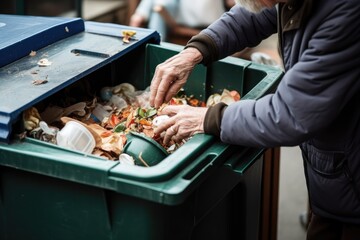 Wall Mural - shot of a man stuffing his recycling bin before putting the lid on