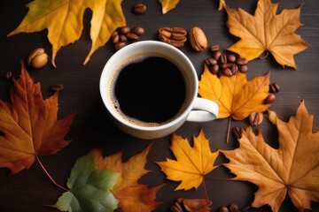 cup of coffee with autumn leaves