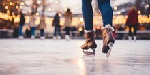 People Ice Skating On The Ice Before Christmas. Generative AI