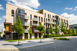 Fototapeta Miasta - Modern block of flats in suburban area, all trademarks carefully retouched