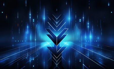Poster - Abstract style on a blue background. futuristic cyberpunk style display, growth arrows