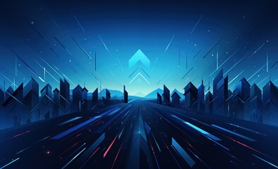 Poster - Abstract style on a blue background. futuristic cyberpunk style display, growth arrows