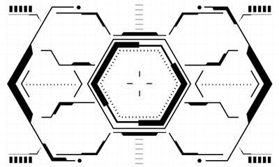 Poster - HUD sci-fi interface screen view black hexagon geometric on white design virtual reality futuristic technology creative display vector