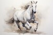 Watercolor painting of a white horse. Generative AI