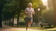 © Onchira - Senior man going for a run, old man living a healthy lifestyle for longevity in park in morning, Generative AI.