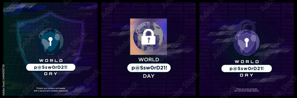 World Password Day Card Poster Set, celebrated on May 4. Padlock with ...