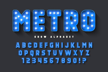 Sticker - Retro cinema alphabet design, cabaret, LED lamps letters and numbers.