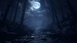 Fototapeta Londyn - Enigmatic Lunar Illumination Amongst Eerie Forest