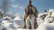 African ethnicity model in a snowy landscape, juxtaposing African heritage with unexpected settings