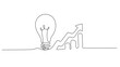 one line or continuous lineart a light bulb and raise arrow chart  transformation.