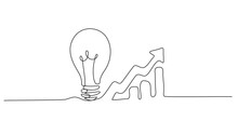 One Line Or Continuous Lineart A Light Bulb And Raise Arrow Chart  Transformation.