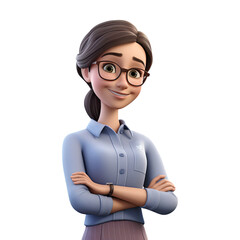 3D Cute cartoon female teacher character on transparent background. Generative AI