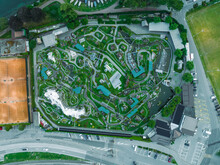 Lugano, Switzerland - 08 August 2023: Aerial View Of Swissminiatur, A Model In Miniature Of Switzerland's Famous Sights And Places.