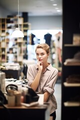 Sticker - shot of a young woman using her smartphone to make a phone call while working in her store