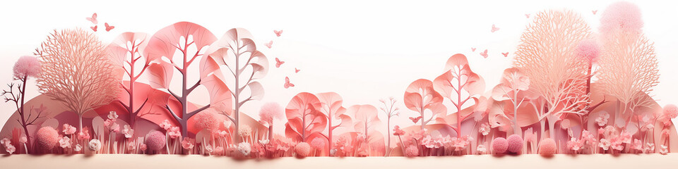 Wall Mural - paper sculpture nature landscape row long background.