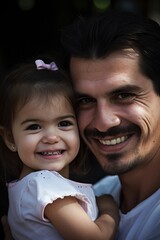 portrait of a smiling little girl being held by her father