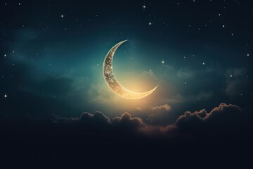 Poster - Beautiful crescent moon in the night sky.