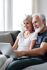 Poster - shot of a mature couple using a laptop while relaxing on the sofa at home