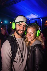 portrait of two satisfied customers at a silent disco