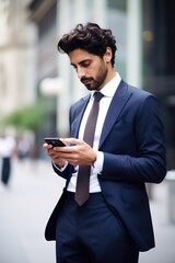 Poster - shot of a handsome young businessman using his smartphone in a public space