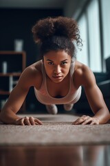 Canvas Print - shot of a young woman doing pushups at home