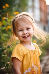 portrait of a cute little girl having fun outside