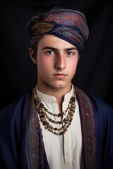 Canvas Print - cropped portrait of a handsome young man wearing traditional garb