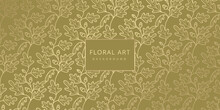 Luxury Floral Green Abstract Background With Gold Hand Drawn Oak Leaves And Acorns. Vector Design For Postcard, Wall Poster, Business Card, Flyer, Banner, Wedding Invitation, Print, Cover, Wallpaper