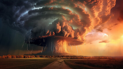 Wall Mural - tornado disaster sunset bright colors meteorology.