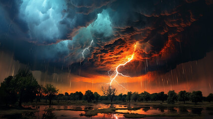 Wall Mural - tornado disaster sunset bright colors meteorology.