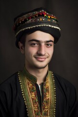 Canvas Print - cropped portrait of a handsome young man wearing traditional garb