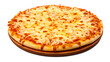 © Mediaverse - Cheese pizza pie on a wooden plate 3d render isolated on a white background. Generative AI