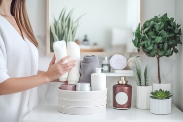 Poster - Girl decorating toiletries.