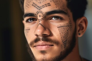 Canvas Print - closeup shot of a handsome young man with markings on his face