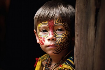 Wall Mural - portrait of a young boy wearing traditional face paint