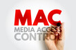 MAC Media Access Control - network data transfer policy that determines how data is transmitted between two computer terminals, acronym text concept background