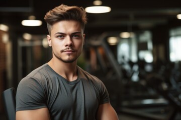 Wall Mural - portrait of a young man working out at the gym