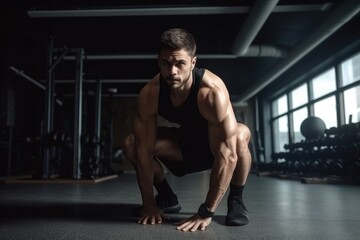 Wall Mural - full length shot of a young man warming up at the gym