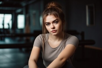 Canvas Print - portrait of a beautiful young woman doing sit ups in a gym