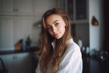 Wall Mural - portrait of a pretty young woman at home