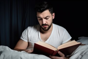 Canvas Print - portrait of a handsome young man reading in bed