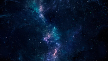 Wall Mural - space background. colorful fractal nebula in purple and blue color with star field. digital painting