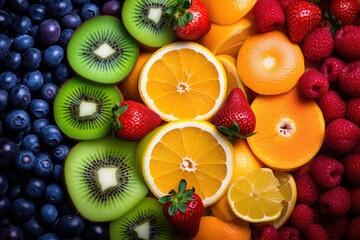 Aufkleber - Background of tropical different fruits.
