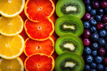Poster - Background of tropical different fruits.