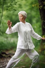 Sticker - shot of a woman doing tai chi in nature