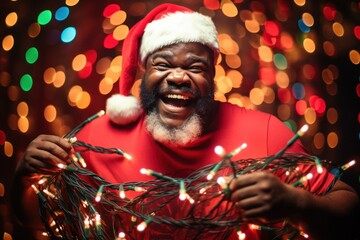 Poster - Dark-skinned man wearing a Santa Claus hat.