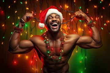 Poster - Dark-skinned man wearing a Santa Claus hat.