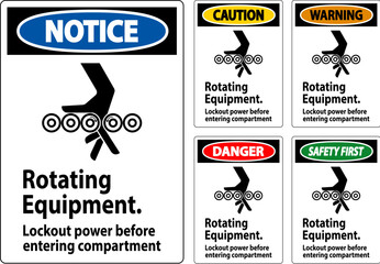 Wall Mural - Warning Sign, Rotating Equipment, Lockout Power Before Entering Compartment