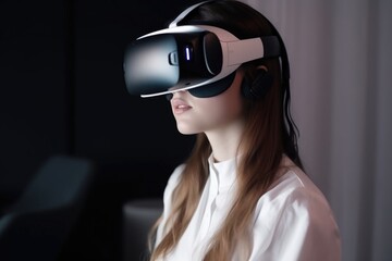 Canvas Print - closeup shot of a woman using her cellphone in vr